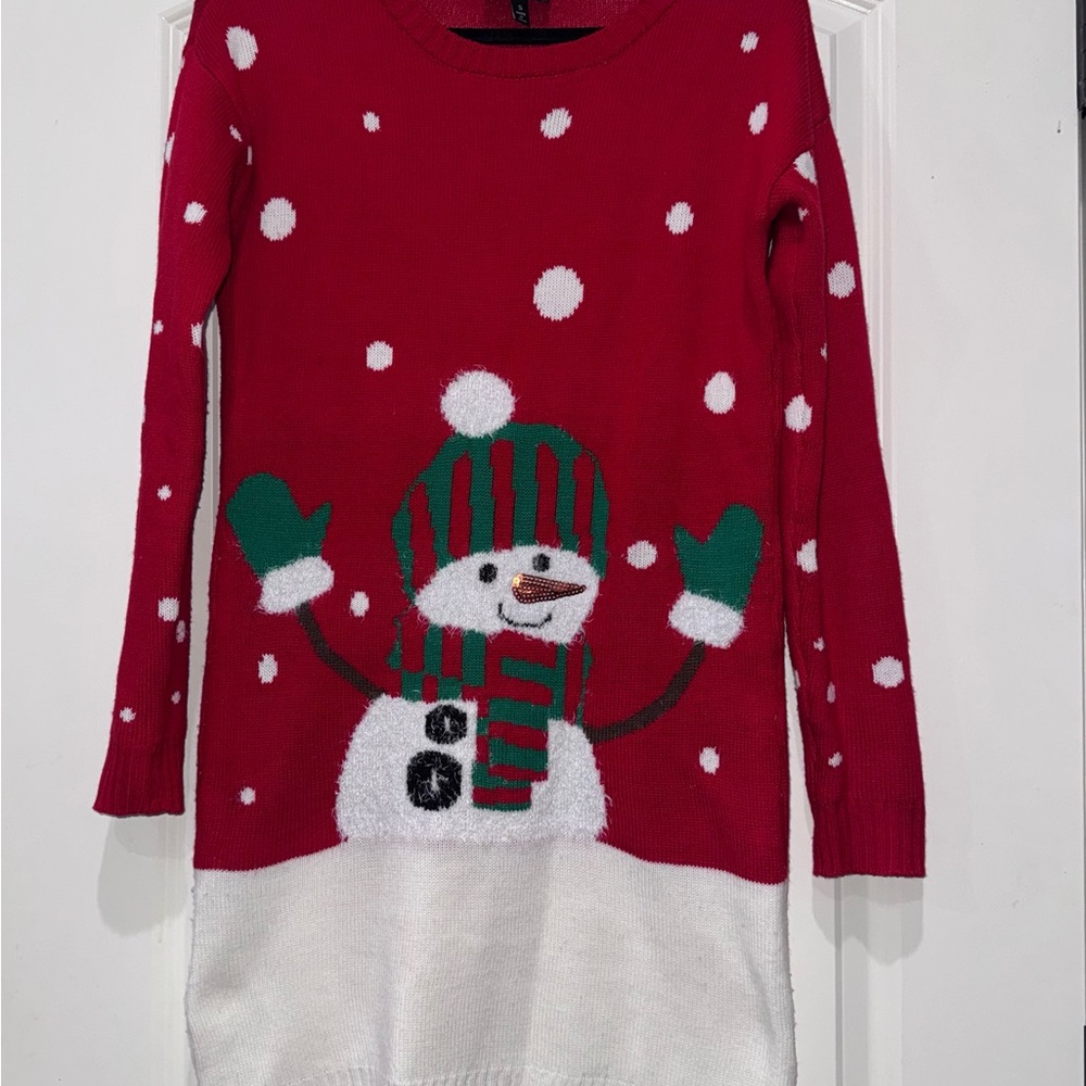 Allison Brittney Womens Red Knit Snowman Ugly Christmas Sweater Dress Small